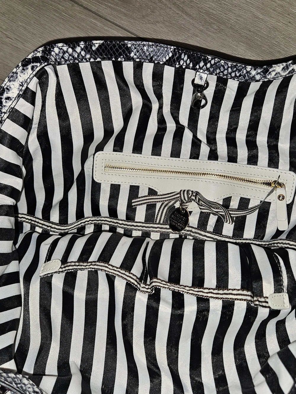 henri bendel Purple Tote with Black & White Snake-Print Trim